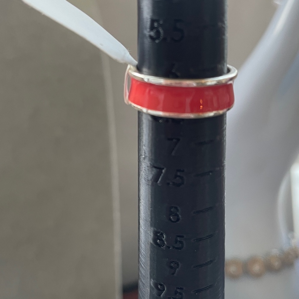 Stainless steel bold, reddish, orange, enamel band, size 6 1/2